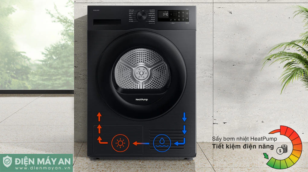 Máy sấy bơm nhiệt Samsung 9 kg DV90T6240LB/SV